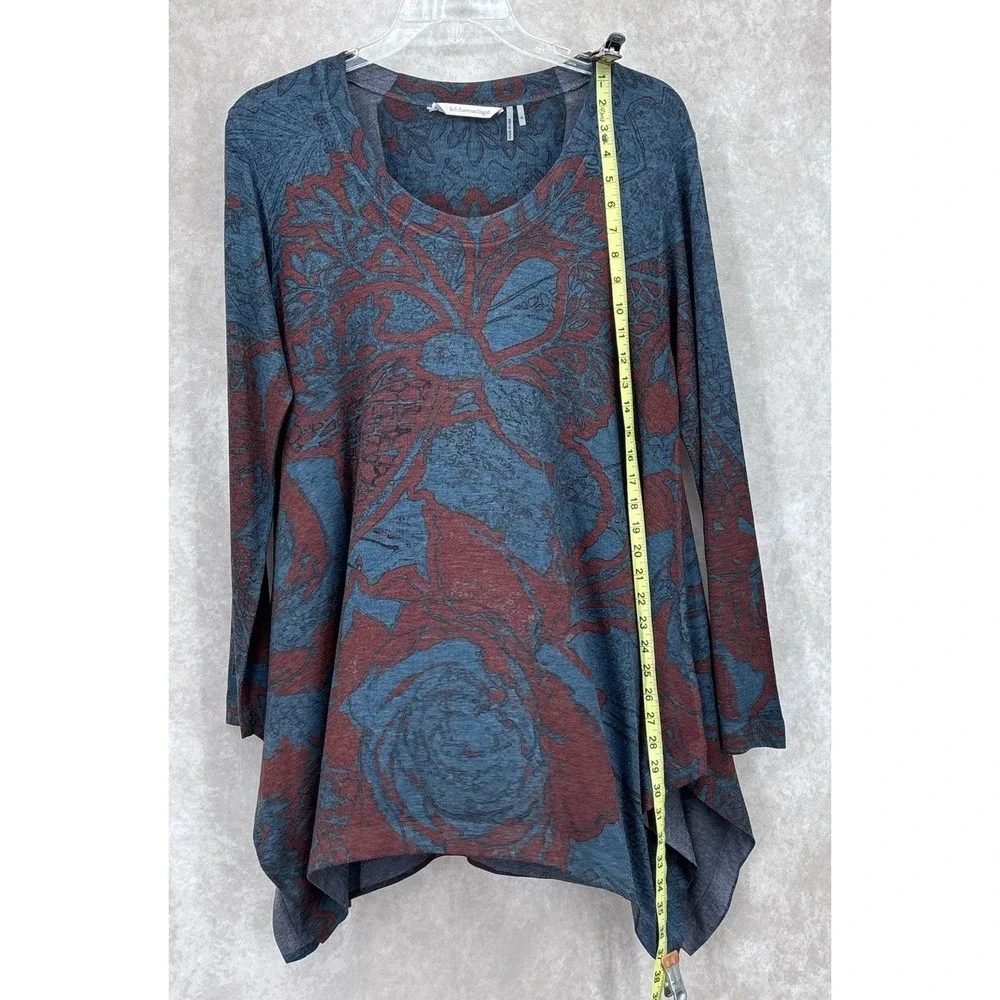Soft Surroundings Tunic XL Blue Burgundy Floral‎ Handkerchief Hem Stretch Top